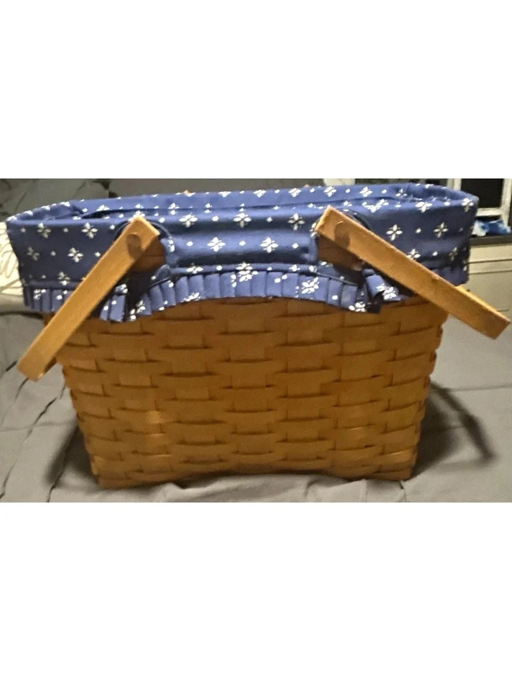Longaberger Woven Basket with Blue Fabric Liner